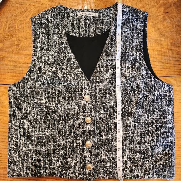 Abercrombie & Fitch Women's Tweed Vest Black White Button Front Size M - Picture 5 of 7